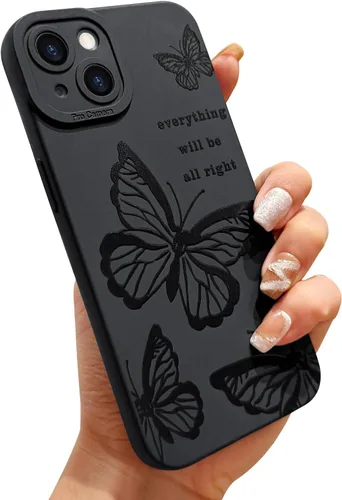 Miniatura 15 de LAPOPNUT Funda negra para iPhone 13 Pro Max, Funda de silicona suave con diseño de patrón de labios lindo para mujeres y niñas, Funda protectora a