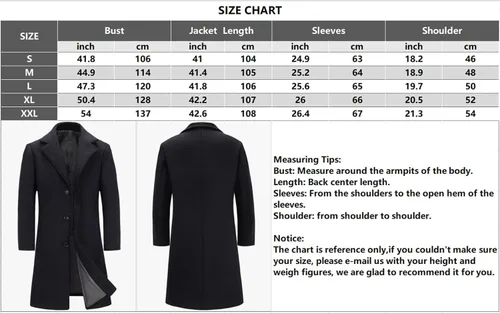 Miniatura 7 de INVACHI Mens Long Trench Coat Double Breasted Notched Lapel Peacoat Casual Windproof Overcoat