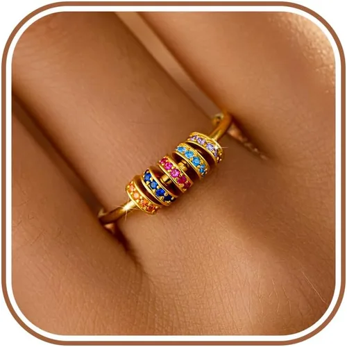 LOVECOM Anillo giratorio de plata de ley S925 antiansiedad, cuentas de circonita cúbica, anillos giratorios para mujeres, delicados anillos chapados