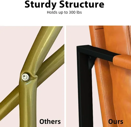 Miniatura 5 de INZOY Silla decorativa de cuero con marco de metal, cómoda silla de sala de estar con respaldo y cojín, silla moderna de mediados de siglo con Marrón