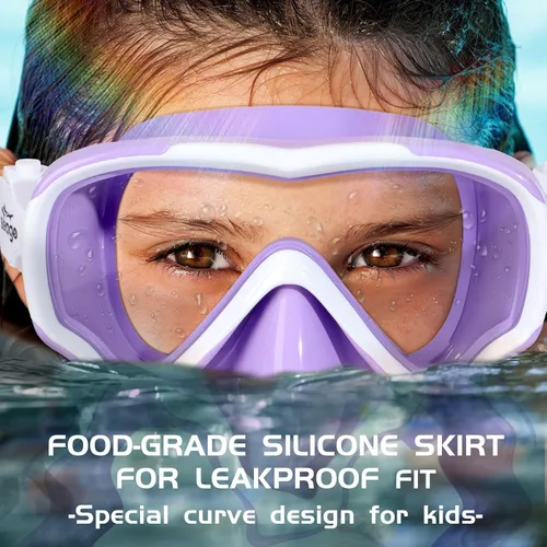 Miniatura 4 de Seago Gafas de natación para niños, máscara de buceo para jóvenes (5-15), antivaho 180° visión clara Púrpura y blanco