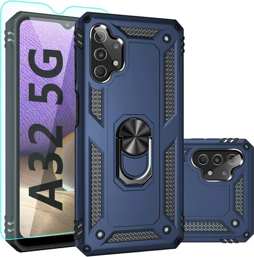 Funda para Samsung Galaxy A32 5G con protector de pantalla, grado militar, probada contra caídas de 16 pies, color azul