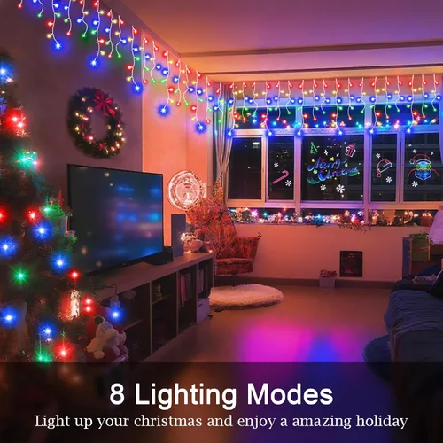 Miniatura 3 de JXLEDAYY Luces de Navidad superlargas de 1280 luces LED de 131 pies con 240 caídas, enchufables, con 8 modos de decoración de Navidad, para Multi