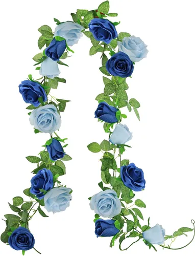 Miniatura 10 de GREENTIME - Guirnalda de flores artificiales 2 unidades, 4 metros de vid de rosas falsas, 9 cabezas de rosas, para arco de boda, centro de mesa