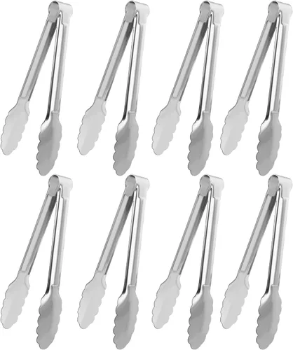 Miniatura 9 de Paquete de 12 pinzas pequeñas para servir, XEVOM pinzas de acero inoxidable para azúcar, mini pinzas para aperitivos, pinzas de cocina de metal