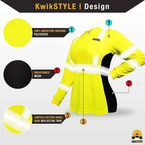 Miniatura 3 de KwikSafety - Charlotte, NC - Vixen Hi Vis Long Sleeve Safety Shirt for Women [Angel Hair Reflective Tape] Manga larga Amarillo