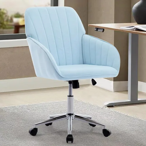 Miniatura 9 de Silla moderna de oficina en casa, cómoda silla de escritorio de terciopelo, silla de tocador de maquillaje con ruedas, silla giratoria ajustable