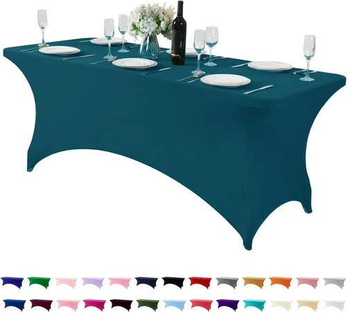 Miniatura 112 de Mantel de elastano para mesas de 4, 6 u 8 pies, mantel elástico universal ajustable para fiestas, banquetes, bodas y eventos - Verde manzana