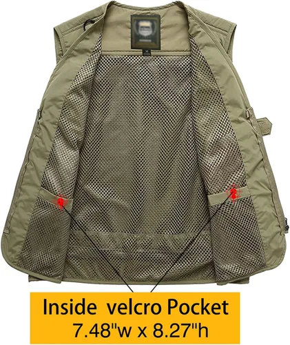 Miniatura 3 de Flygo Chaleco de carga para hombre, casual, para exteriores, trabajo, safari, pesca, viajes, fotos, chaleco con múltiples bolsillos