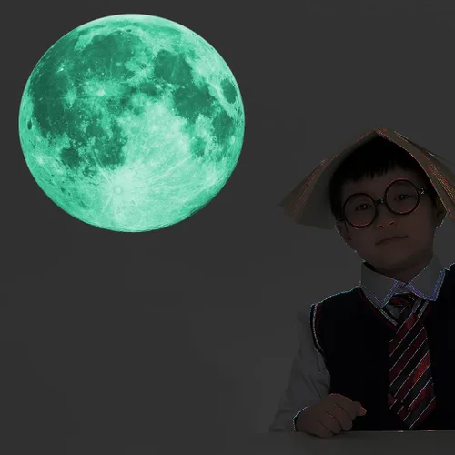 Miniatura 3 de Quanhaigou Calcomanías de luna que brillan en la oscuridad para pared o techo – Calcomanías de pared de luna grande luminosas verdes decoración