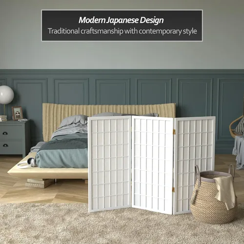 Miniatura 2 de Biombo portátil simple de 3 pies Biombo Shoji para dividir una cuarto, clásico diseño japonés, 4 tamaños y 6 colores, Madera, Blanco