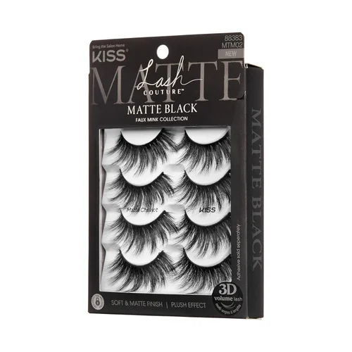 Miniatura 3 de KISS Pestañas postizas de color negro mate, Cheviot mate, 0.71 a 0.78 pulgadas, incluye 4 pares de pestañas, fáciles de aplicar, racimos de pestañas