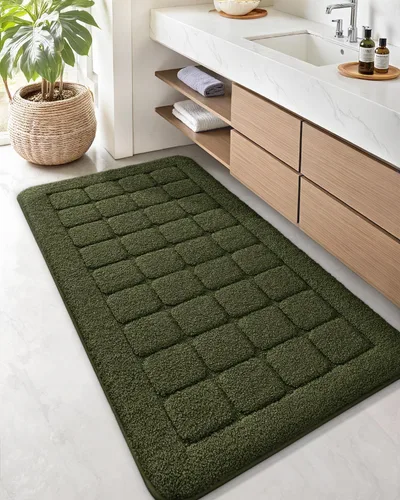 Miniatura 21 de Color&Geometry Alfombra de baño verde de 17 x 30 pulgadas, alfombra de baño de microfibra absorbente y esponjosa a cuadros, alfombra de ducha