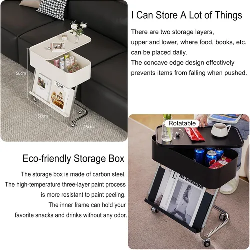 Miniatura 8 de Mesa Auxiliar Sofá Salon con Ruedas Mesa Para Cama Pequeña Mesita Portatil Bandeja Sofá Mesas en C para Espacios Pequeños Multifuncional para Sala