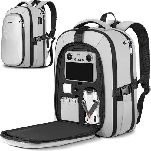 Miniatura 10 de PEKREWS Funda Mini 4 Pro, Mini 3/4 Pro Funda de transporte rígida impermeable, bolsa grande para drones para laptop de 15.6 pulgadas, mochila