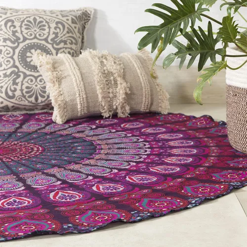 Miniatura 4 de Popular Handicrafts Juego de 2 tapices redondos para colgar en la pared, diseño de mandala hippie degradado, bohemio, hippy intrincado, mantel Morado