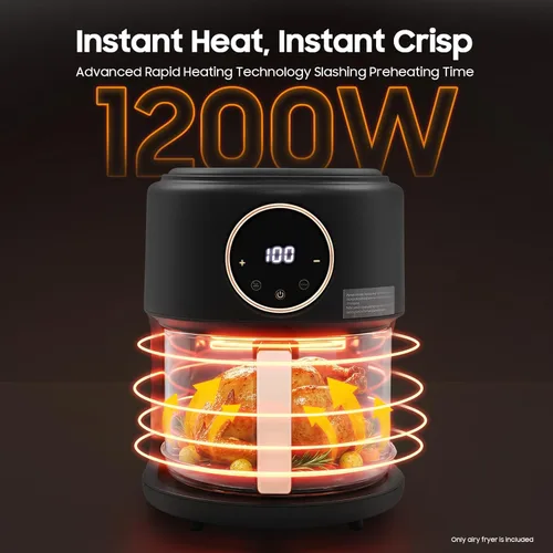 Miniatura 3 de Freidora de aire de 4.44 cuartos de galón, cesta de vidrio de borosilicato, antiadherente y apta para lavavajillas, vista de 360°, temperatura Negro
