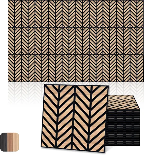 Miniatura 13 de Mollywell Paneles acústicos, decoración de grano de madera de PVC, azulejos de pared con patrón tallado de 12 x 12 pulgadas, autoadhesivos