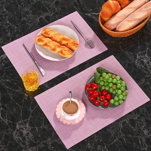 Miniatura 8 de Zupro - Juego de 4 manteles individuales trenzados de PVC de 18 x 12 pulgadas, color rosa para uso en interiores y exteriores Manteles
