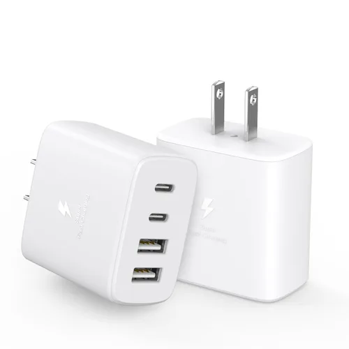 Bloque de carga rápida de pared USB C, 40 W tipo C, bloques de carga rápida para iPhone, adaptador de corriente PD de 4 puertos, enchufe de control