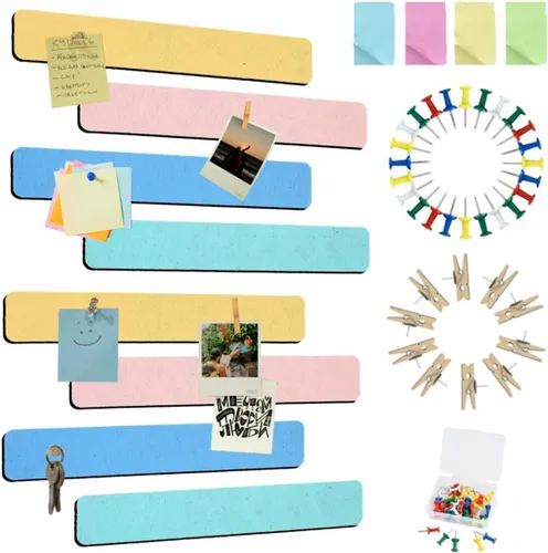 Miniatura 28 de Vuzvuv 8 tiras para tablón de anuncios con 50 chinchetas y 10 clips de madera, tablero de corcho autoadhesivo para pared, tablero de fieltro