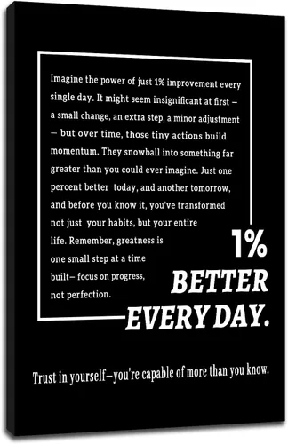 Motivational Wall Art 1% Better Every Day Quote Framed Canvas Poster Inspirational Wall Decor for Office Gym Study Room Small Size Growth Mindset