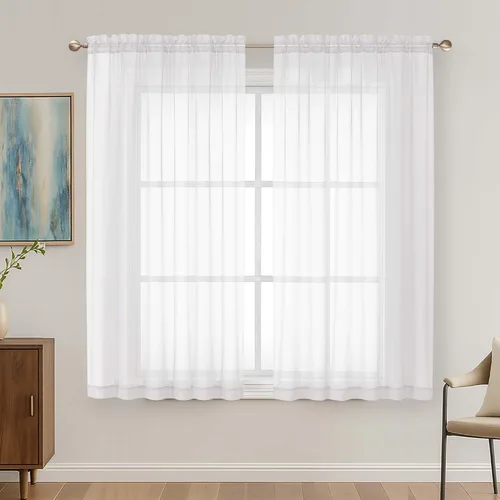 Miniatura 235 de OVZME - Cortinas traslúcidas blancas de 45 pulgadas de largo, 2 paneles, cortinas de gasa con bolsillo para barra para ventanas pequeñas, cada una