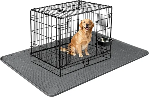 Miniatura 13 de Tapete de silicona para cama de perro, 34 x 22 pulgadas, tapete para jaulas de perro, alfombrilla para perrera con borde elevado, lavable