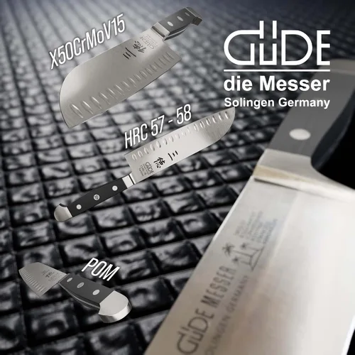 Miniatura 3 de Güde Cuchillo Santoku de la serie Alpha Forjado/Granton Edge, 7 pulgadas, acero endurecido en hielo, fabricado en Solingen, Alemania desde 1910