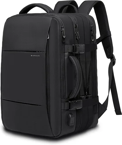 Miniatura 9 de BANGE Mochilas de viaje de 35L, mochila de mano expandible para aviones, mochila impermeable para laptop de 17.3 pulgadas para hombres y mujeres