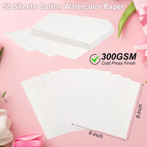 Miniatura 2 de PATIKIL 50 piezas de papel de acuarela de algodón puro de 140 libras/300 GSM, papel de pintura para colorear al agua, pintura de arte, acuarela