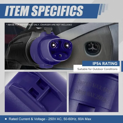 Miniatura 4 de Auto Dynasty SAE J1772 Adaptador de carga de enchufe a Tesla de 60 A / 250 V CA, compatible con Tesla Model 3/S/X/Y, azul texturizado mate