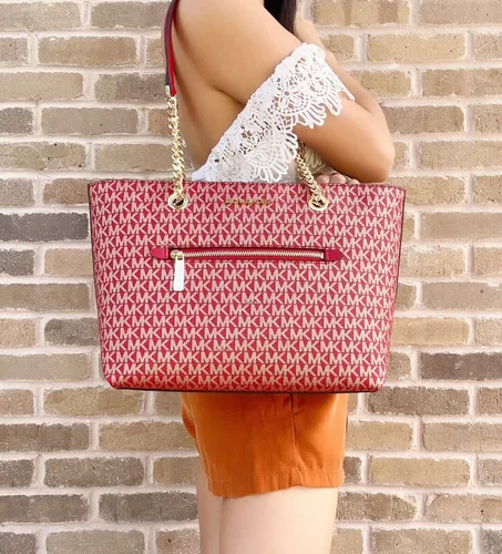 Miniatura 3 de Michael Kors Jet Set Travel - Bolsa de cadena de bolsillo frontal medio Chili Rojo Oro MK, Rojo, M