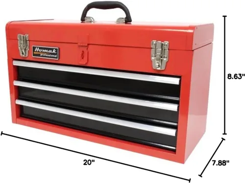 Miniatura 8 de Caja de herramientas portátil de metal Homak, de 20 pulgadas, con 3 cajones, pequeño cofre de herramientas con forros EVA, cajones deslizantes