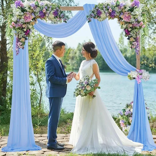 Miniatura 4 de FUHSY Tela de gasa para arco de boda de 20 pies, 1 panel, cortinas de telón de fondo transparente azul bebé para fiestas, bodas, cortinas de techo