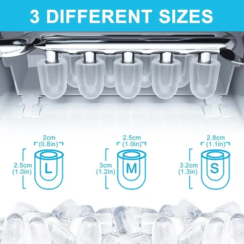 Miniatura 4 de Máquina de hacer hielo para encimera, máquina de hielo portátil con bala masticable para casa, oficina, bar, fiesta, 33 libras, acero inoxidable