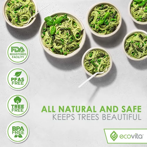 Miniatura 3 de Ecovita Cuencos de papel 100% compostables [12 onzas] – 150 cuencos desechables ecológicos, resistentes, libres de líquidos y resistentes al calor