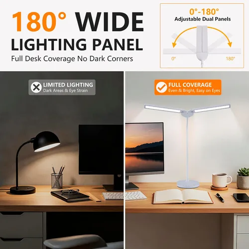 Miniatura 3 de G Keni Lámpara de escritorio LED, lámpara de escritorio brillante de 2400 lux para oficina en casa, lámpara de escritorio ajustable de doble cabezal