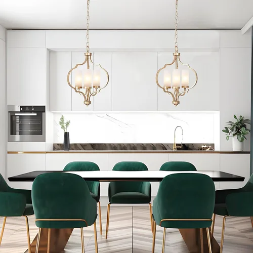 Miniatura 4 de classy leaves Candelabro dorado, 3 luces colgantes de granja para isla de cocina con pantalla de vidrio esmerilado, modernos candelabros de orbe