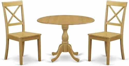 Miniatura 12 de East West Furniture DMBO3-LWH-C - Juego de mesa de comedor de 3 piezas para espacios pequeños, contiene una mesa de comedor redonda con gotas y 2