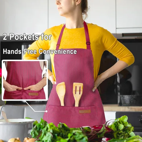 Miniatura 4 de BeLuyi Delantal con babero ajustable con 2 bolsillos, delantales de chef, cocina, cocina, restaurante para mujer, hombre Rayas de vino