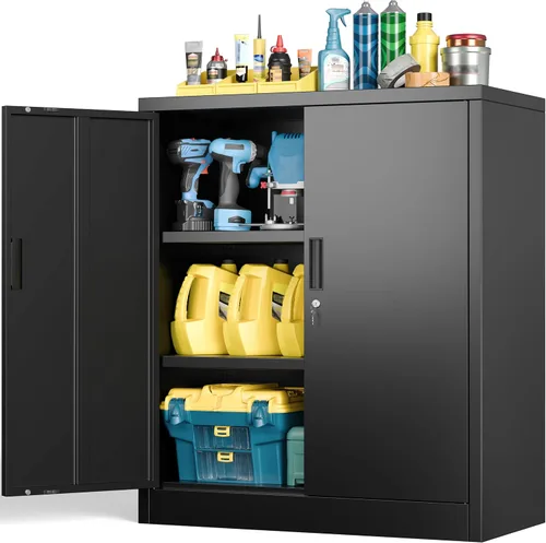 BESFUR Armarios de almacenamiento de metal con estantes y puertas, armario de almacenamiento con cerradura de 36" de altura para oficina en casa,