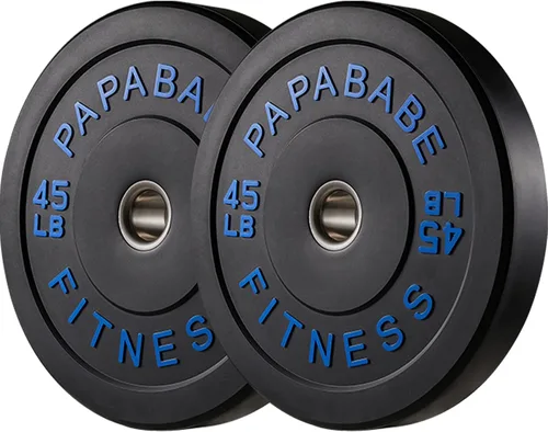 Miniatura 31 de Papababe Placas de peso, juego de placas de pesas de 2 pulgadas, placas de peso de goma protectoras para el suelo, placas de parachoques de 10 a 600