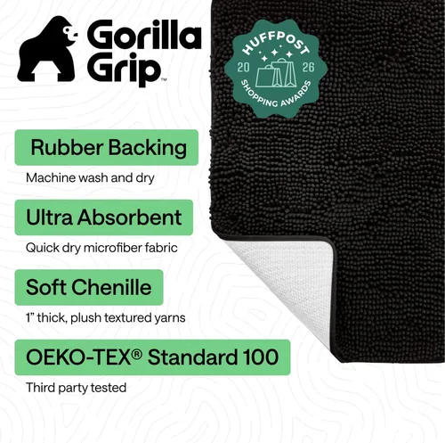 Miniatura 2 de GORILLA GRIP Alfombra de baño 30x20, felpilla gruesa y suave absorbente, microfibra de secado rápido, alfombras para piso de ducha con respaldo