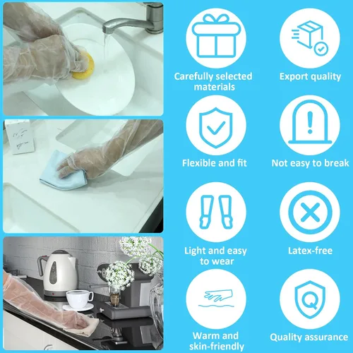 Miniatura 4 de QfwdfcTrenz 20 guantes de limpieza desechables largos, 23.6 pulgadas de longitud al codo, manga impermeable de plástico para cocinar, lavavajillas