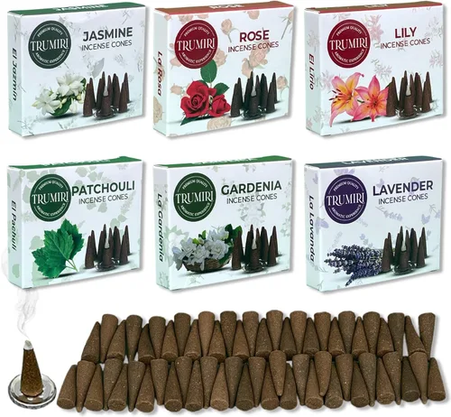 Miniatura 13 de Trumiri Conos de Incienso Frutales - Paquete de Variedad - Total 60 Conos de Incienso (6 Aromas x 10 Conos) - Fresa, Coco, Piña, Manzana, Mango