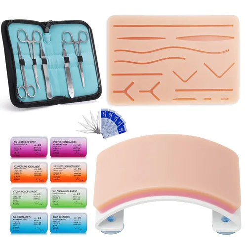 Miniatura 12 de Alcedo Kit de práctica de sutura para estudiantes de medicina, el juego completo incluye almohadilla de sutura regular duradera con heridas