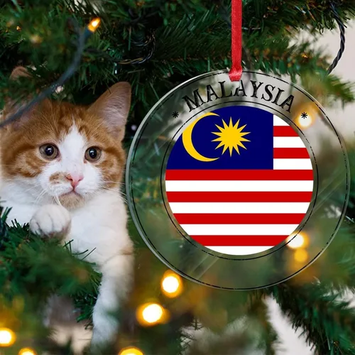 Miniatura 4 de Adornos de Navidad de Malasia, bandera de Malasia, adornos acrílicos, colgante para árbol de Navidad, bandera nacional, recuerdo del país