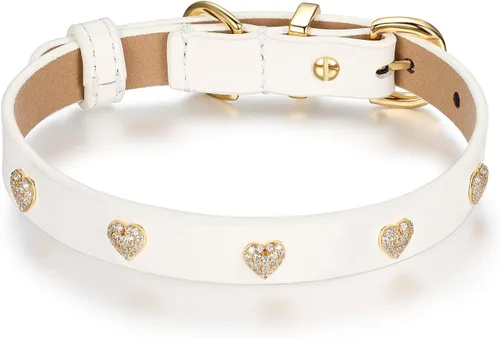 Miniatura 9 de SCAMPER & CO Collar de perro chapado en oro amarillo de 18 quilates con hebilla chapada en oro amarillo de 18 quilates, collar de perro con corazón