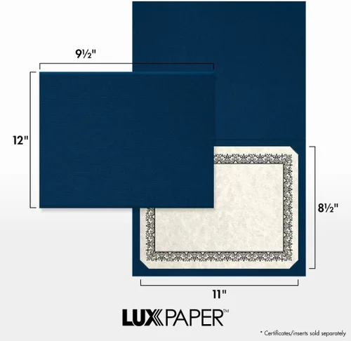 Miniatura 3 de LUXPaper Porta certificados de 9.5 x 12 pulgadas, lino azul náutico, cubierta de 100 libras, 25 unidades Lino Azul Oscuro